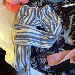 linen white and blue pants